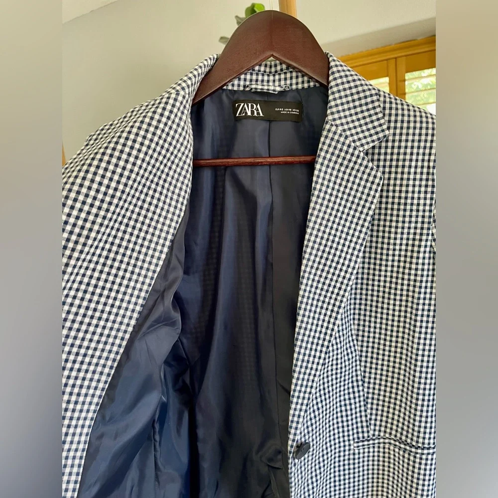 NWT Zara Blazer One Button Gingham Women’s Size 10 - Picture 7 of 11
